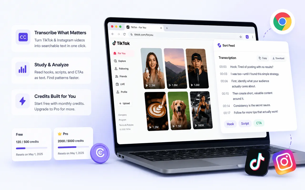 Sort Feed transcription credits on free and Pro plans