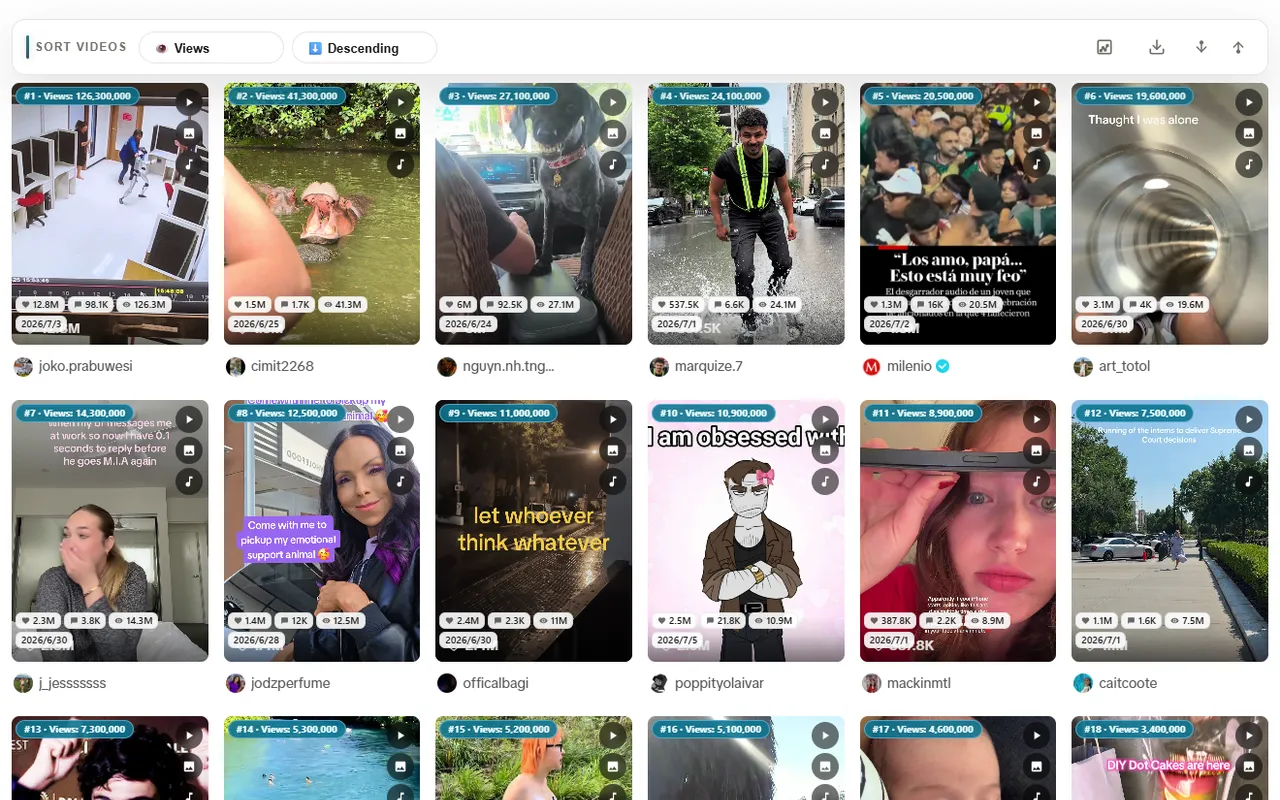 Sort Feed ranking visible TikTok videos by performance in Chrome